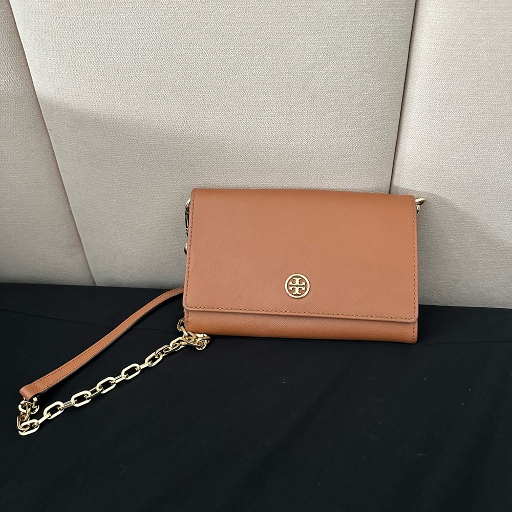 Tory Burch Tan Crossbody Bag with Gold Accents